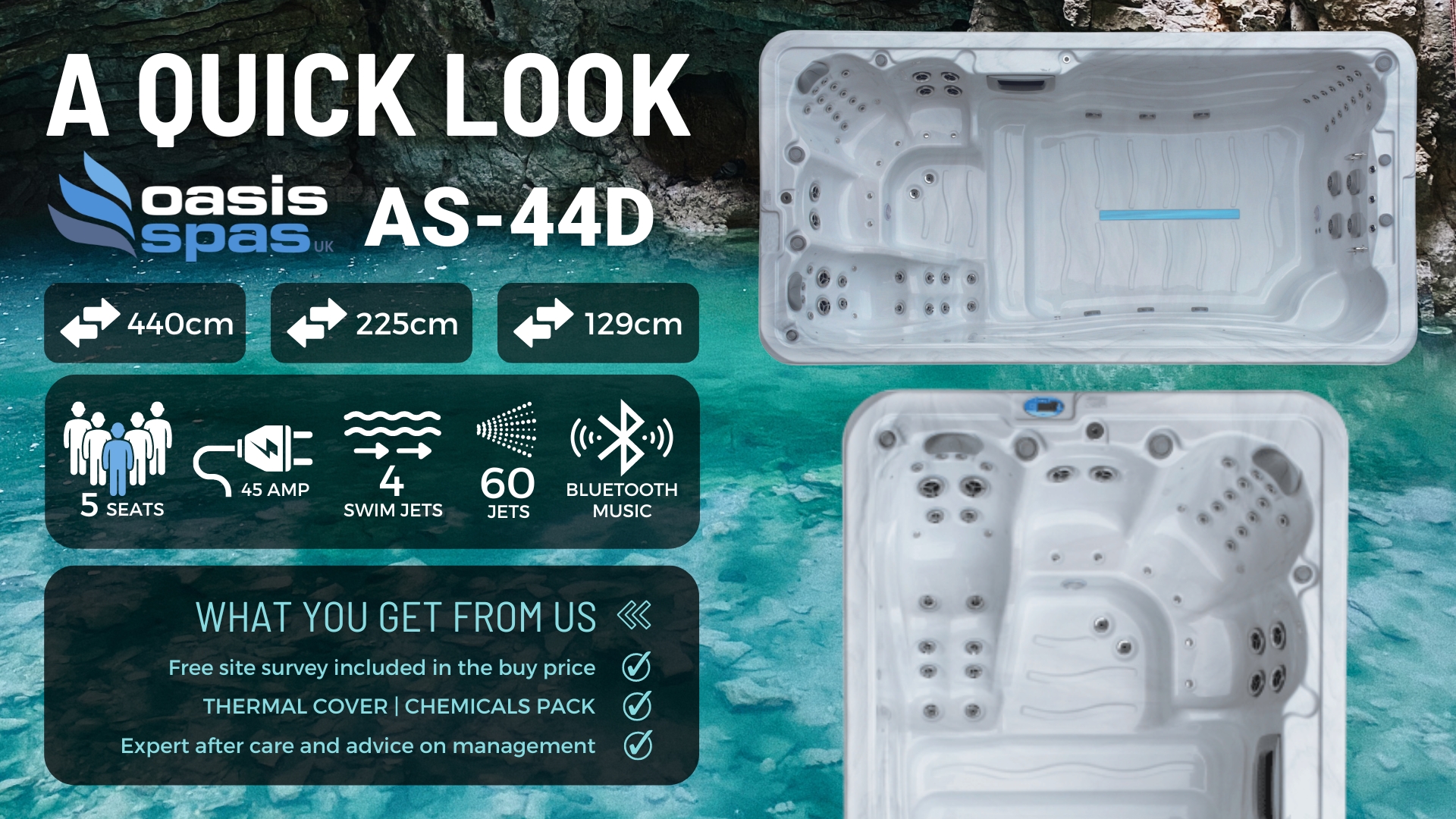 Oasis AS-44D at a glance Specs | A6 Hot Tubs